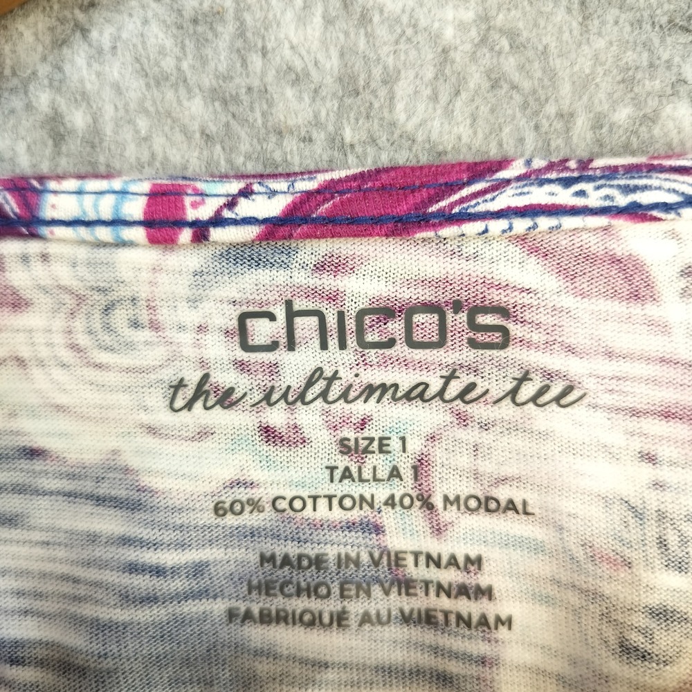 Chico's Ultimate Tee Cardigan Womens Size 1‎ / M Paisley Floral Boho Open Front - Picture 8 of 11
